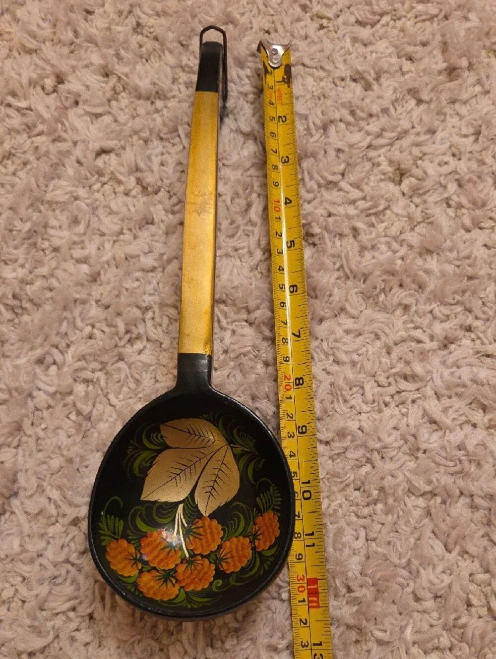 Khokhloma Hand-Painted Black and Gold Decorative Serving Spoons - Floral Design